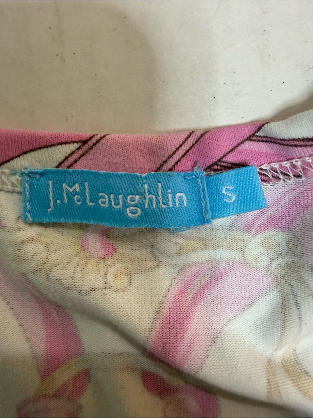 J.McLaughlin Size S Pink White Equestrian Chain Print Stretch Top Short Sleeve - Picture 4 of 7